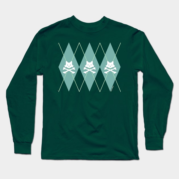 Kitty X-Bones Argyle Seafoam Long Sleeve T-Shirt by jrotem